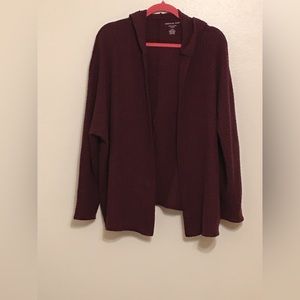 American Eagle Soft & Sexy Plush Maroon Cardigan Size Large Waffle Knit